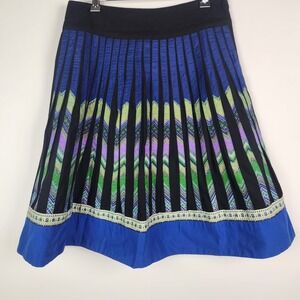 Lithe Anthropologie Womens Skirt  Blue Green Pleated  Silk‎ Cotton Size 2